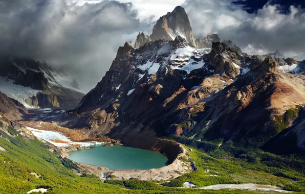 Mountains, lake, panorama, gorge, Argentina, Patagonia