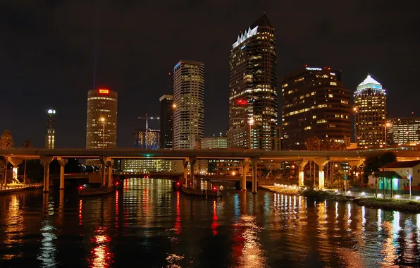 Sea, the sky, light, landscape, night, nature, the city, river