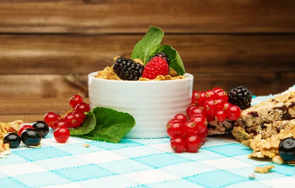 Picture berries, Breakfast, honey, fresh, currants, BlackBerry, berries, breakfast