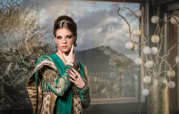 Girl, landscape, India, outfit, wedding, window to nature