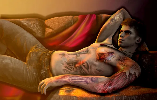 Picture guy, tattoo, fan art, devil may cry, dmc, capcom