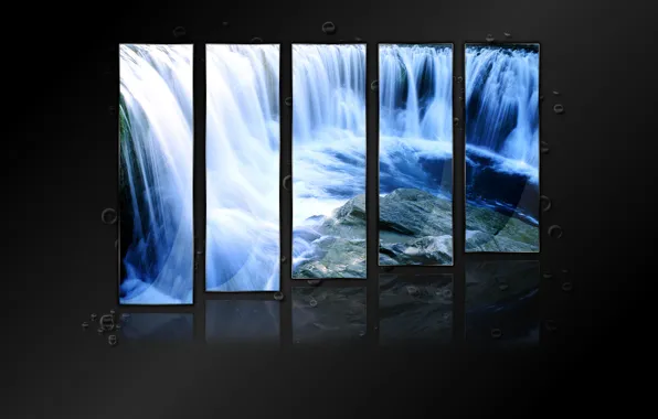 Water, reflection, collage, Shine, drop, waterfall, crystal waterfall