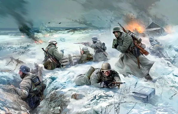 War, battle, art, soldiers, the battle, the Germans, the Wehrmacht, WW2