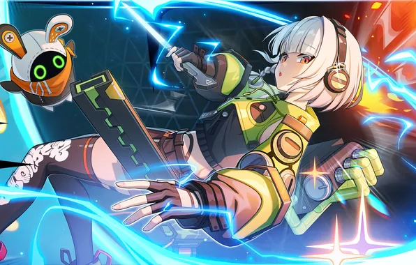 Girl, weapons, fire, fantasy, zenless zone zero, bangboo, anby demara