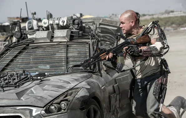 Car, future, gun, blood, weapon, man, tatoo, rifle