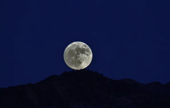 Picture mountains, night, the moon, silhouette, the full moon