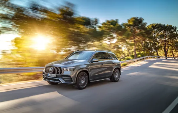 Road, machine, asphalt, the sun, trees, lights, Mercedes-Benz, crossover