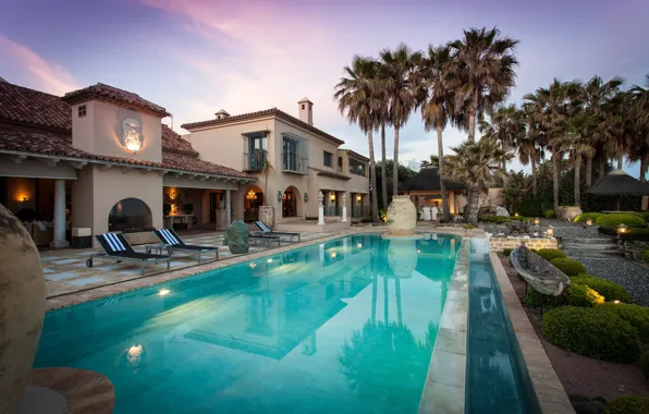 Picture palm trees, Villa, the evening, pool, Spain, luxury villa, Marbella, Villa The-Arts