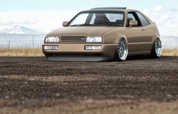 Road, tuning, mountains, chrome, browne, volkswagen corrado