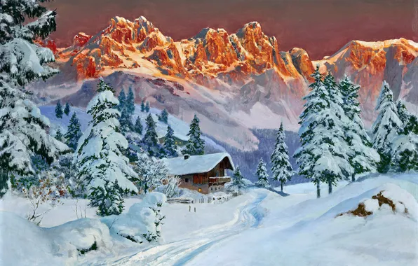 Home, Winter, Mountains, Trees, Snow, Picture, Alois Arnegger, Alois Arnegger