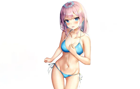 Girl, sexy, cleavage, pink hair, long hair, boobs, anime, blue eyes