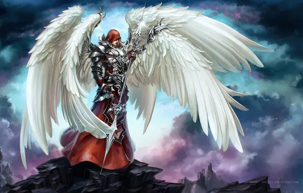 Rocks, angel, armor, spear