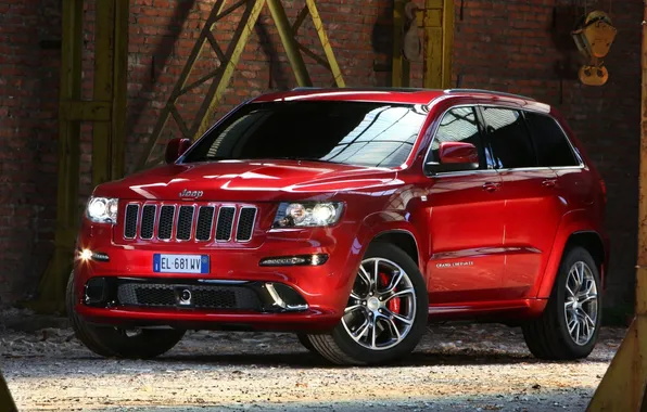 Picture red, background, wall, Jeep, SRT8, bricks, the front, Jeep