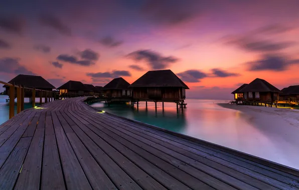 Landscape, sunset, bridge, maldives, lagoon