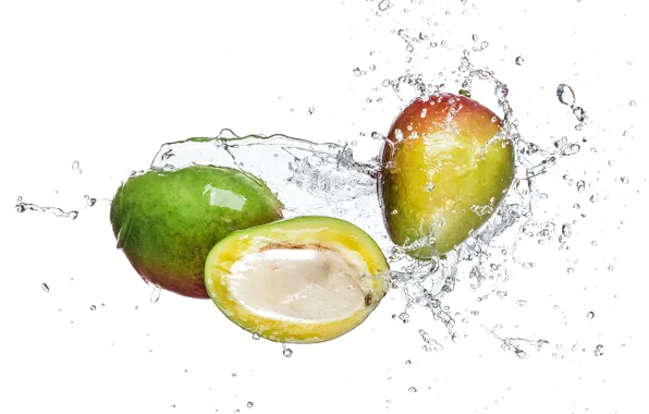 Picture water, squirt, white background, mango