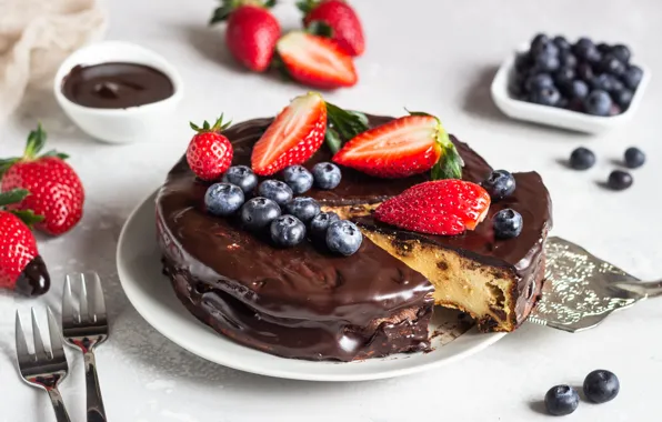 Berries, blueberries, strawberry, glaze, cheesecake, chocolate