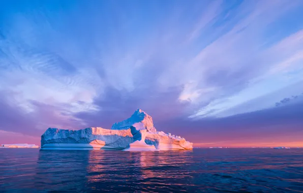 Ice, winter, sea, the sky, water, clouds, light, snow