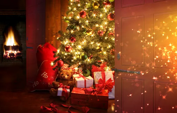 Balls, decoration, lights, style, room, holiday, toys, Christmas