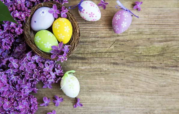 Picture flowers, eggs, spring, colorful, Easter, happy, wood, blossom
