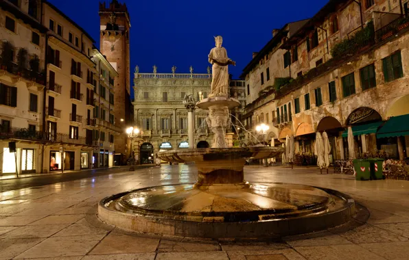 The sky, night, home, area, Italy, fountain, Verona