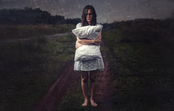 Field, girl, photo, treatment, pillow, filters