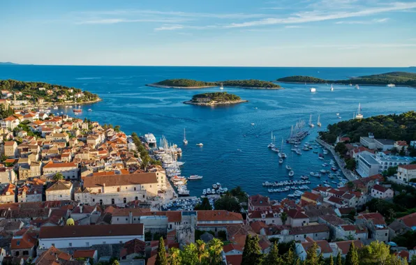 Sea, home, roof, panorama, Croatia, Hvar