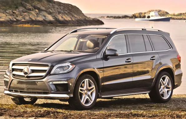 Water, background, shore, Mercedes-Benz, Mercedes, jeep, boat, the front
