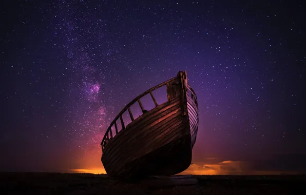 Picture the sky, stars, boat, glow