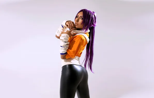 Scarf, jacket, costume, image, cosplay, purple hair, Bracers, leggings