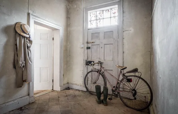 Bike, boots, the door