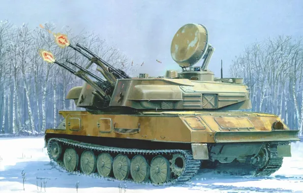 Picture art, river, installation, Russia, self-propelled, for, troops, anti-aircraft