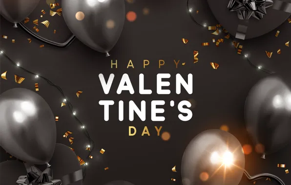 Balls, grey, background, the inscription, gifts, hearts, gold, Valentines Day