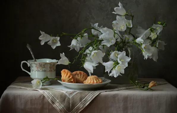 Cup, still life, bells, cupcakes