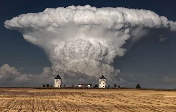 Field, clouds, mill