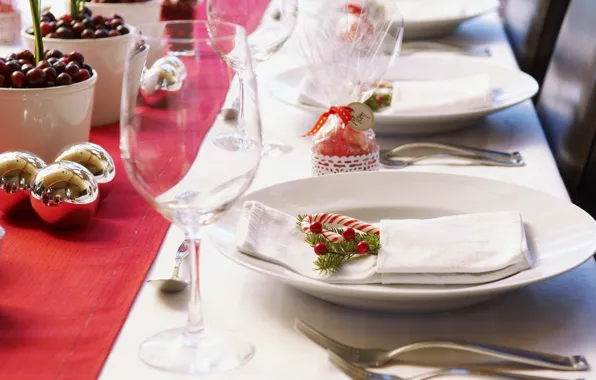 Table, holiday, new year, dishes, the scenery, happy new year, Christmas, christmas decoration