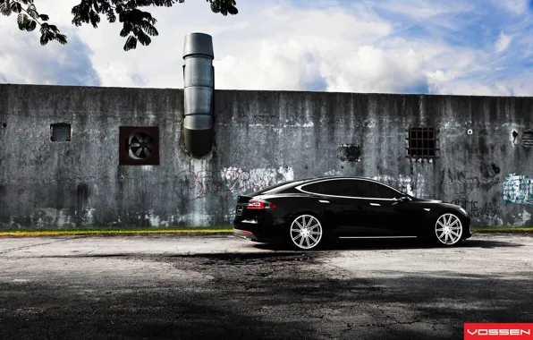 Black, Tesla, Model S, electric car