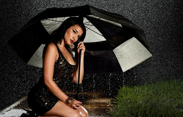 Picture girl, rain, umbrella