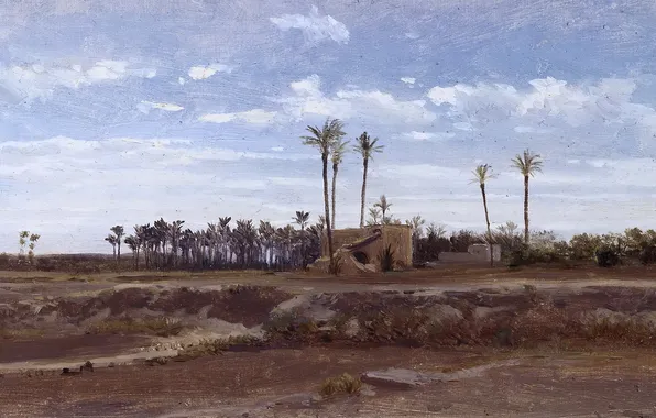 Trees, landscape, picture, Carlos de Haes, Palm Forest in Elche