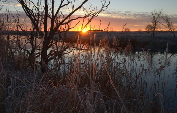 Landscape, sunset, river
