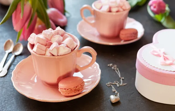 Wallpaper Cup, hearts, box, gift, Ellygri, chain, marshmallows