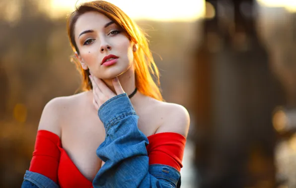 Picture look, girl, hands, neckline, bokeh