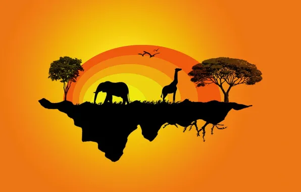 Trees, yellow, island, vector, Africa