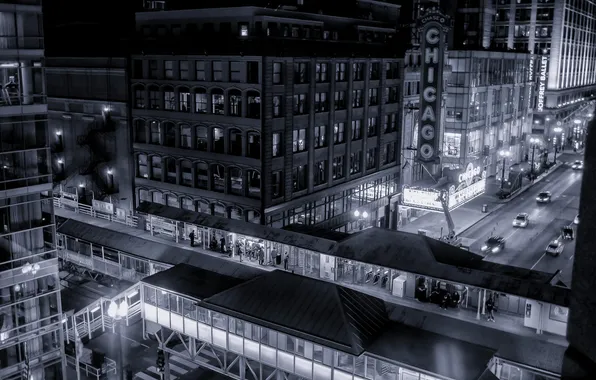 Night, the city, building, skyscrapers, Chicago, Illinois