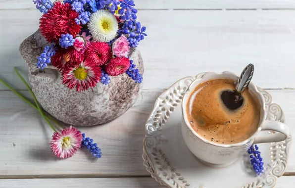 Flowers, coffee, Cup