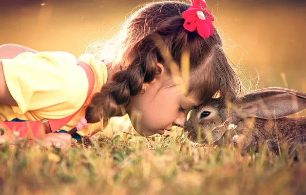 Picture hare, rabbit, friendship, girl