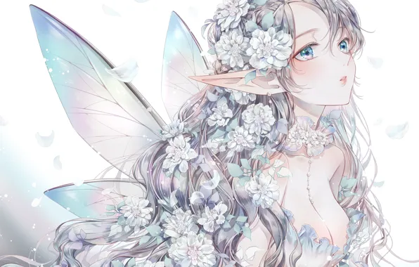 Girl, flowers, elf