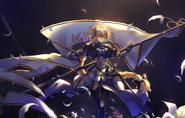 Girl, flowers, flag, Fate/Apocrypha, Fate - Apocrypha, Joan of Arc, Fate Apocrypha