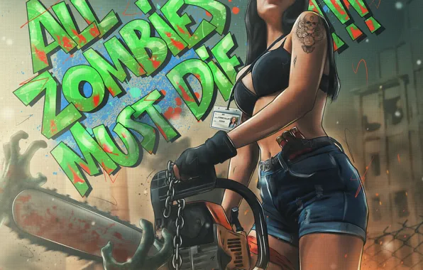 Girl, Glasses, Style, Apocalypse, Brunette, Zombie, Tattoo, Tattoo