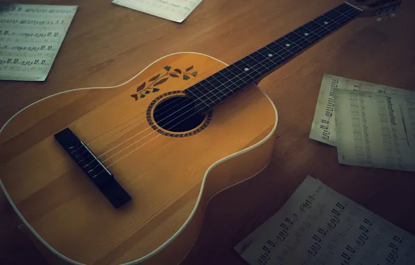 Notes, music, guitar