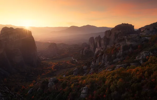 Mountains, rocks, Greece, the monastery, Meteor